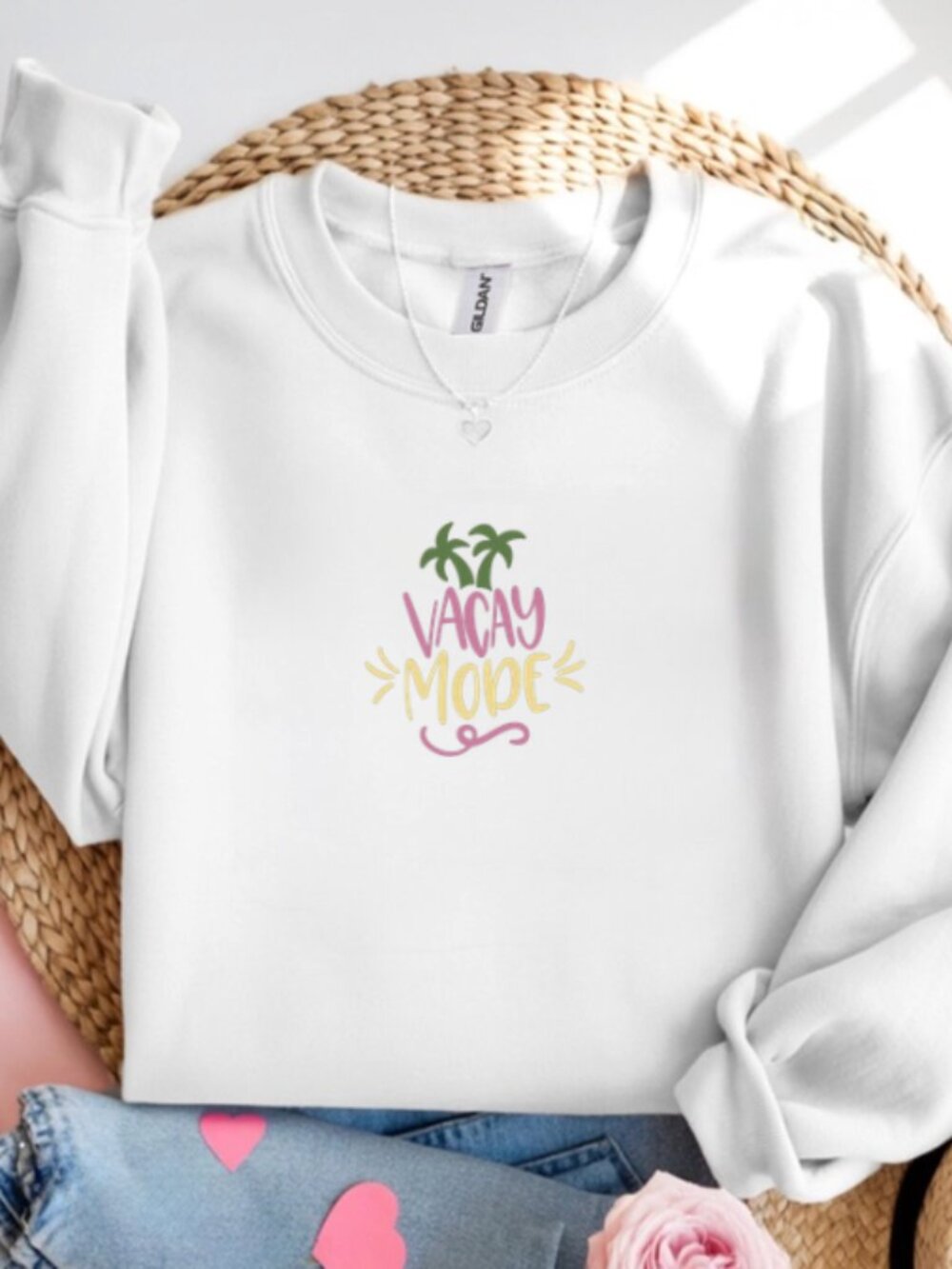 Vacay Mode Colorful White Crewneck Sweatshirt Beach Vacation Aesthetic